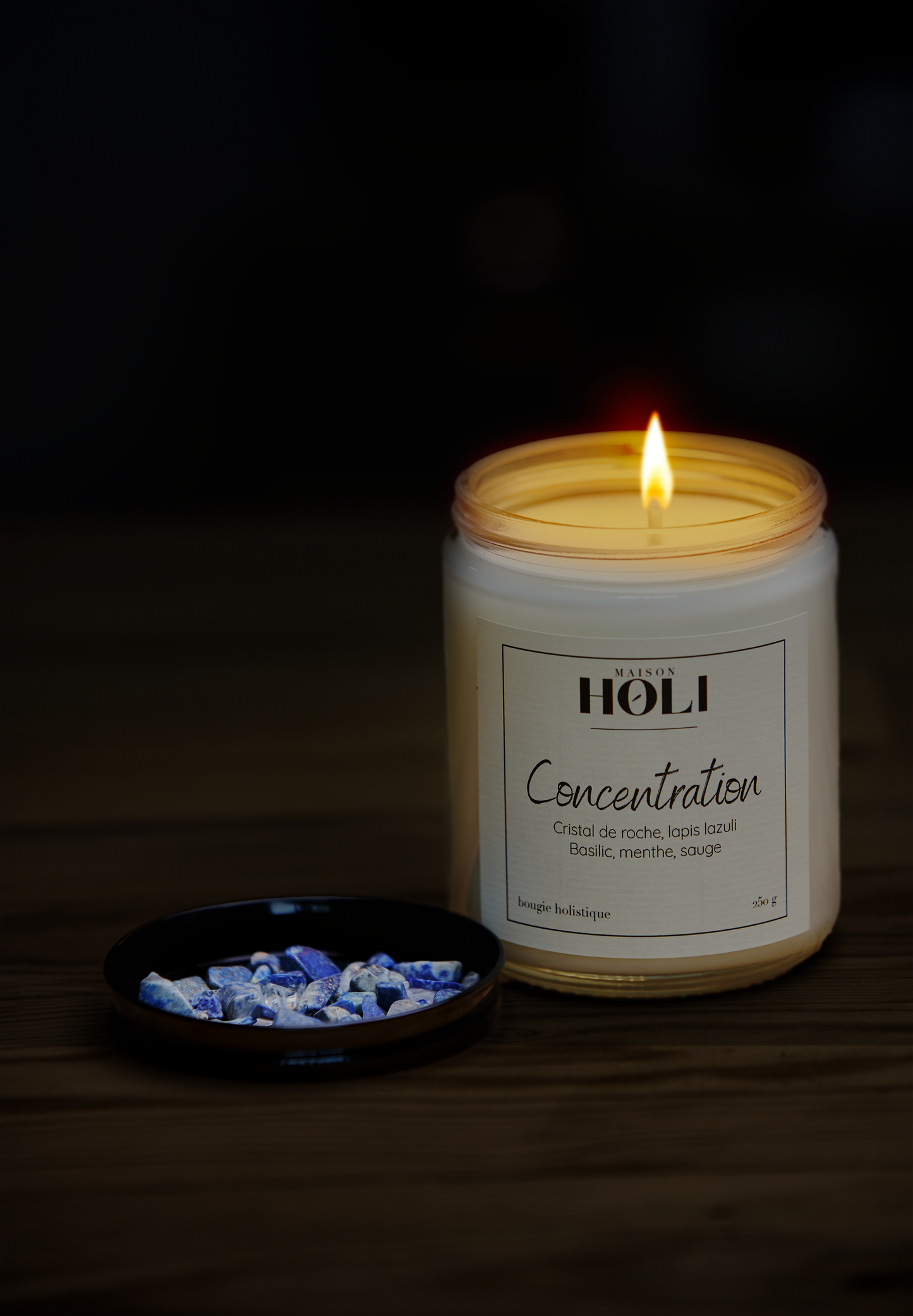 Concentration Candle - Lapis Lazuli & Basil, mint, sage
